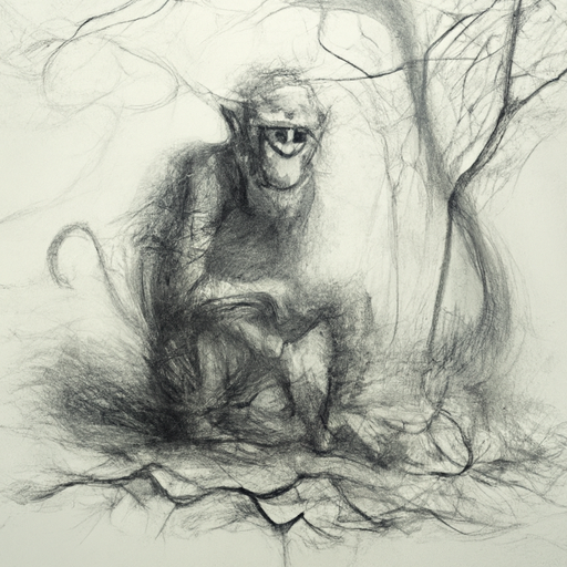 A sketch of a monkey man beast creature in the forest charcoal shaded, artistic drawing, trending on artstation Artist: Vincent van Gogh in a symbolic and meaningful style, insanely detailed and intricate, hypermaximalist, elegant, ornate, hyper realistic, super detailed Photography: Nature. Lighting: Fog. Subject: Nature. Composition: Documentary.